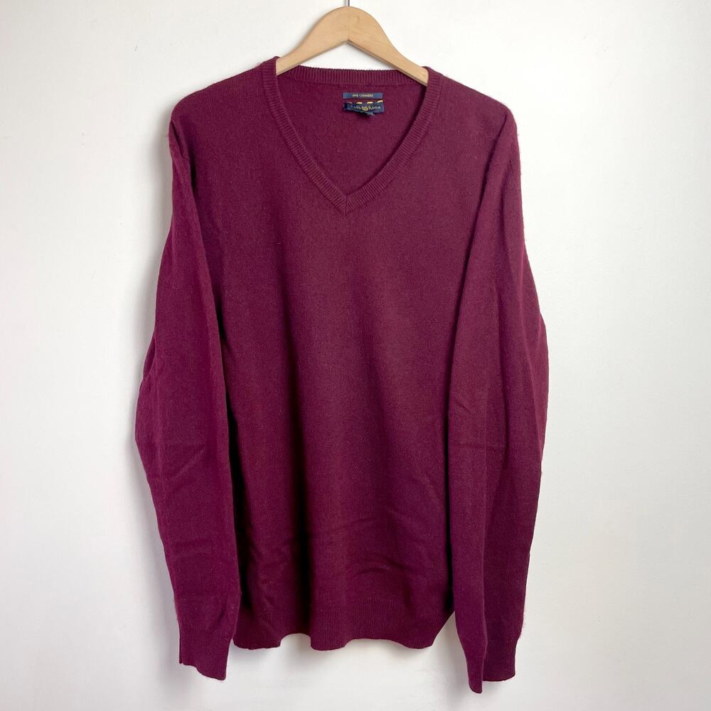 Club Room Burgundy V-Neck Cashmere Sweater Mens XL Quiet Luxury Minimalist